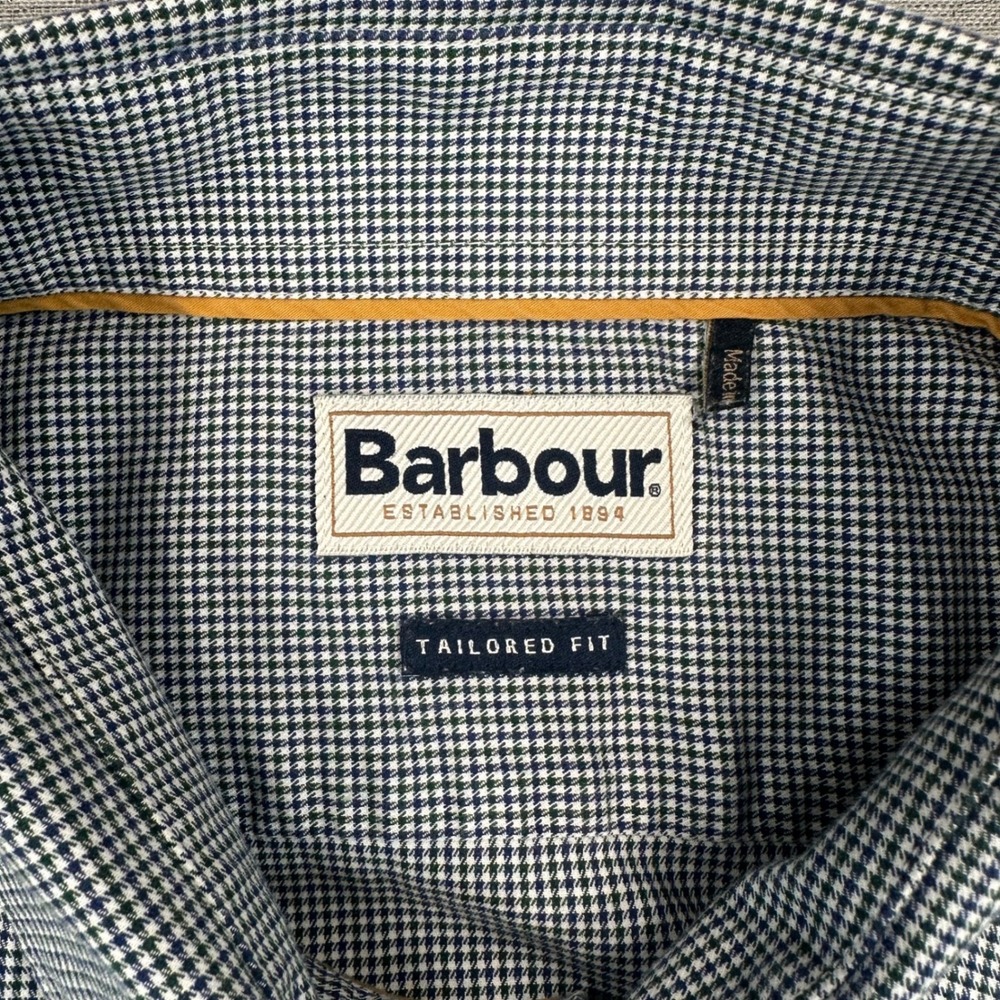 Barbour Shirt Mens XL Tailored Fit Navy Blue Highfield Micro Gingham Preppy EUC - Picture 3 of 10